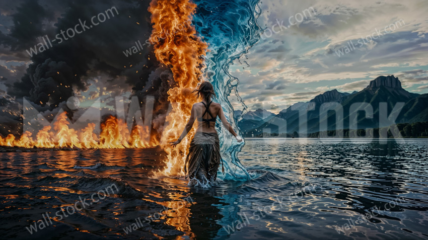 A woman controls fire and water with her mystical powers