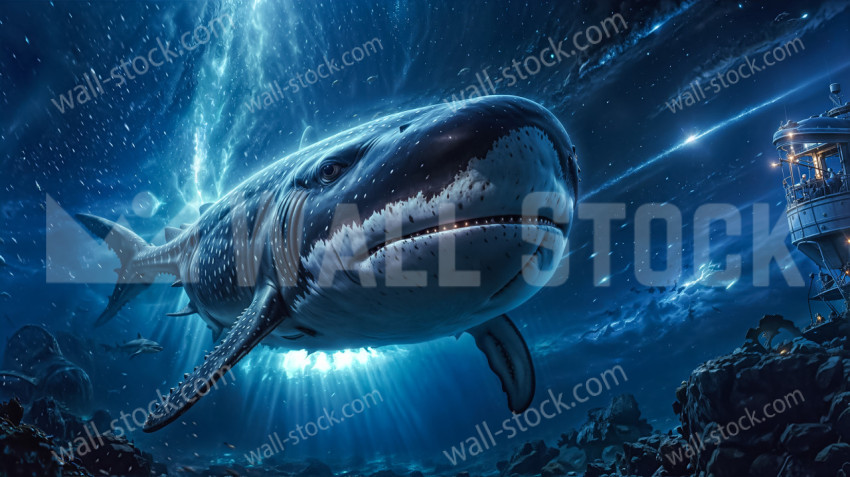 Giant whale and shark hybrid fish with a smug face