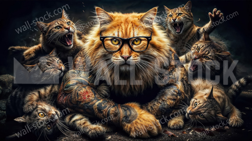 Strong yellow cat prevails and wins in cat fight