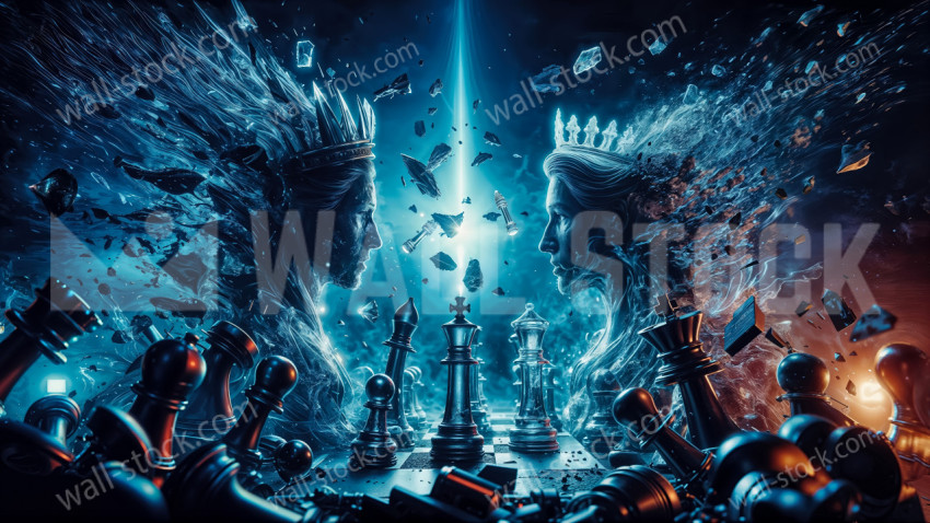 A chess game universe where the queen and the king face off in the disintegrating chess kingdom, before it was destroyed
