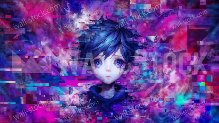 Anime character glitch stuck in an abstract universe